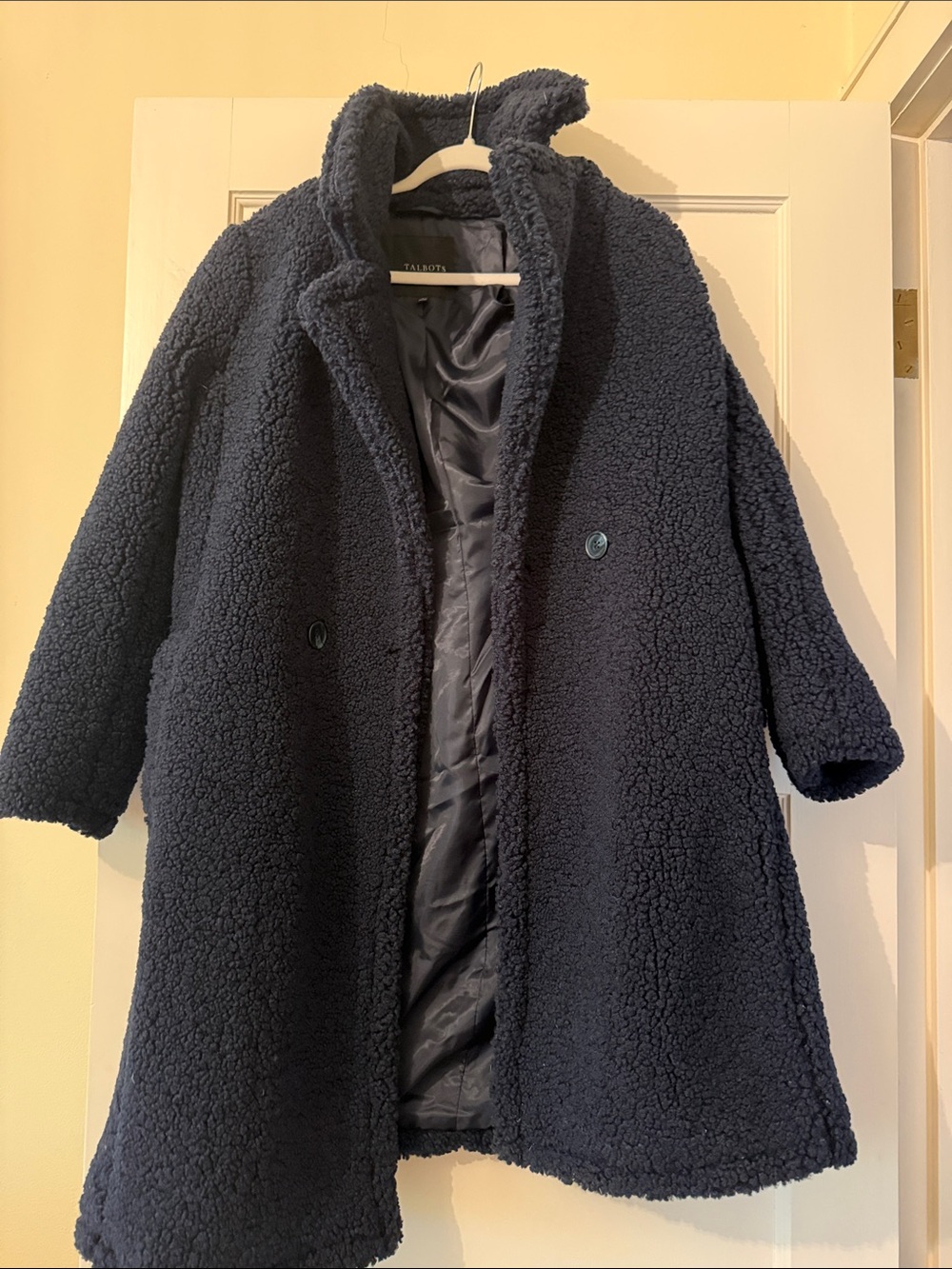 Talbots Navy Teddy Coat with Plush Sherpa Texture